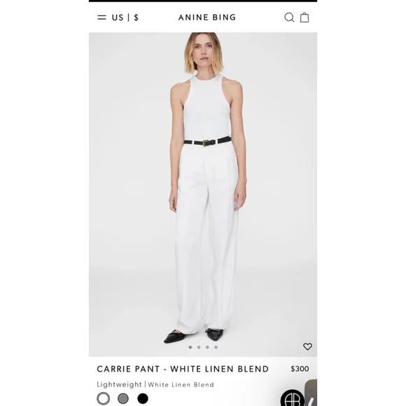 ANINE BING Carrie Pant, Size 6 (28in waist) White Linen Blend - Picture 1 of 8